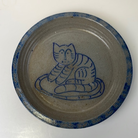 Vintage 1990 Eldreth Cat Pie Salt Glazed Pottery Plate Dish - Picture 5 of 11